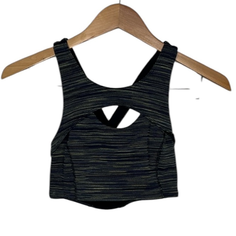 Free People Movement Black Yellow Striped Key Hole Sports Bra Women Size XS